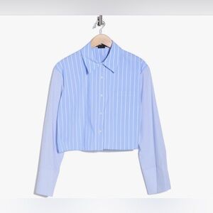 NWT- Alice and Olivia Cropped Striped Poplin Shirt size S